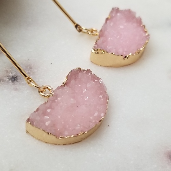 💎💎 Druzy Drop Earrings - Pink - Picture 3 of 7